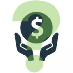 A green question mark is semi-transparent over a circular dollar sign icon hovering between 2 hands